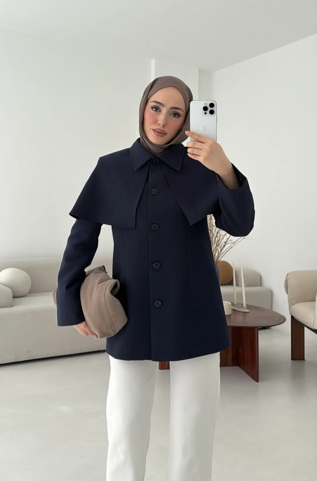 Pelerin Detay Fit Ceket Lacivert - Görsel 7