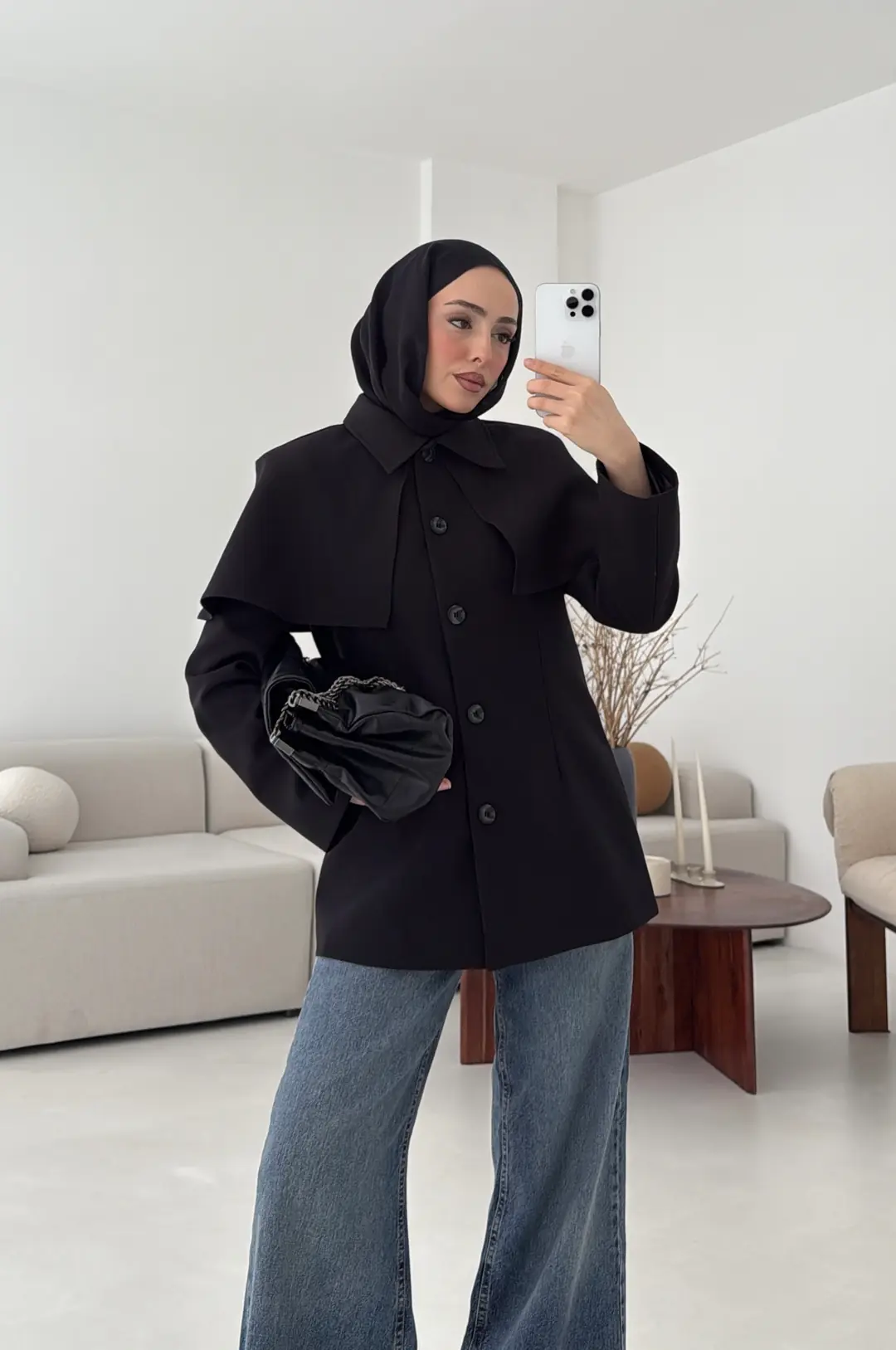 Pelerin Detay Fit Ceket Siyah - Görsel 4