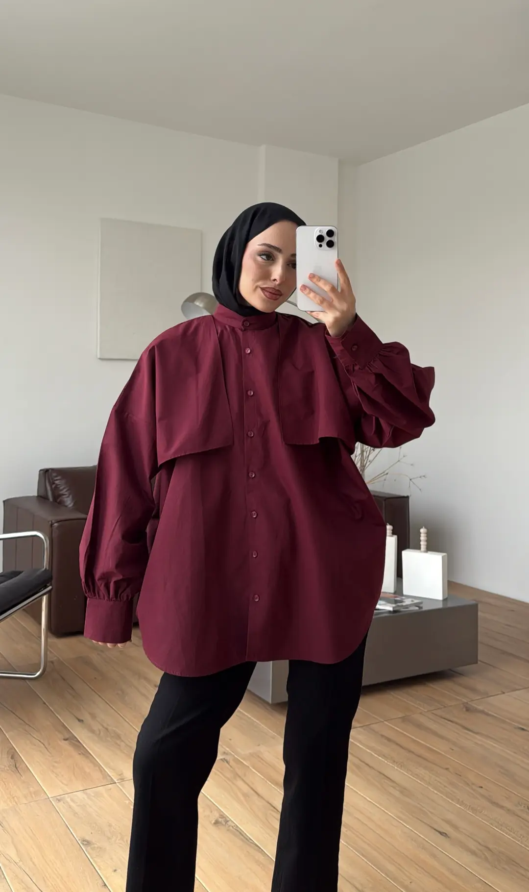 Pelerin Gömlek Bordo - Görsel 7