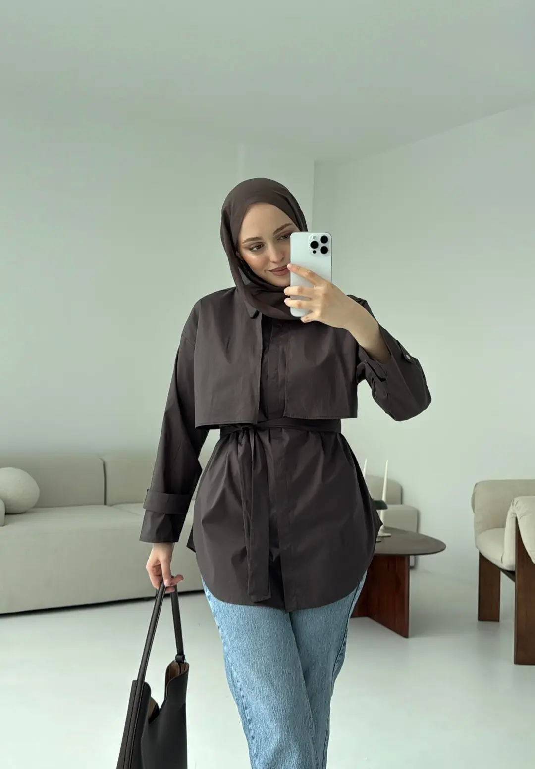 Pelerinli Kahve Gömlek - Görsel 5