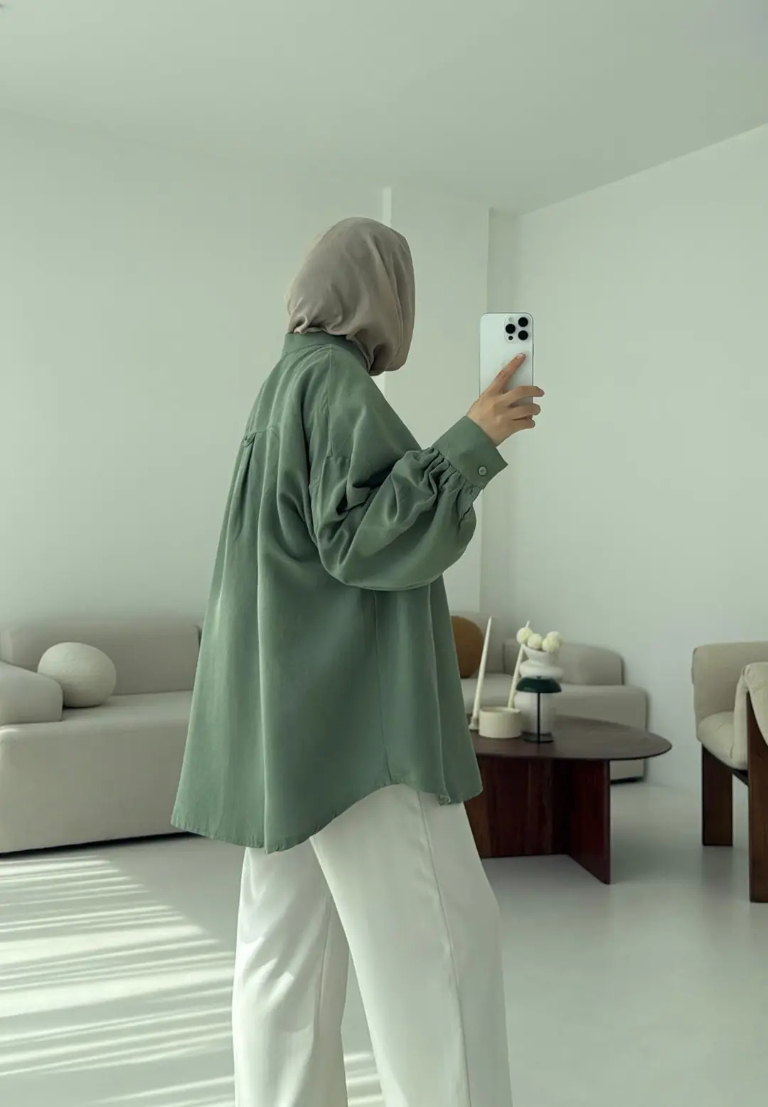 Pelerinli Keten Gömlek Yeşil