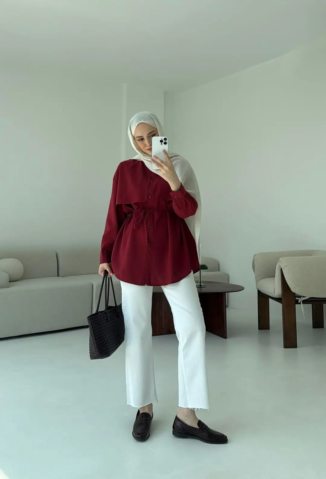 Pelerinli Modal Gömlek Bordo