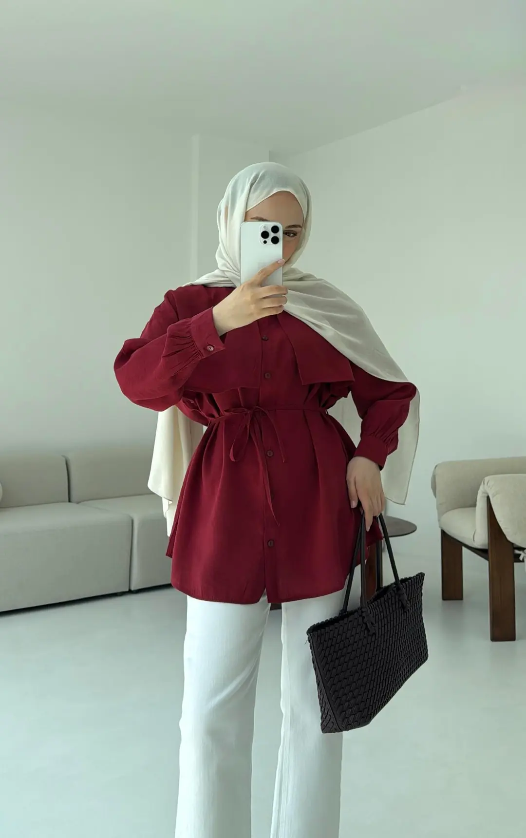 Pelerinli Modal Gömlek Bordo - Görsel 2