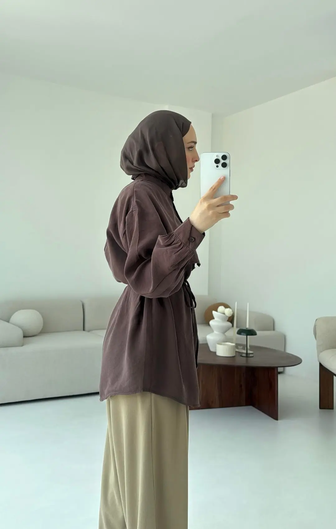 Pelerinli Modal Gömlek Kahve - Görsel 7