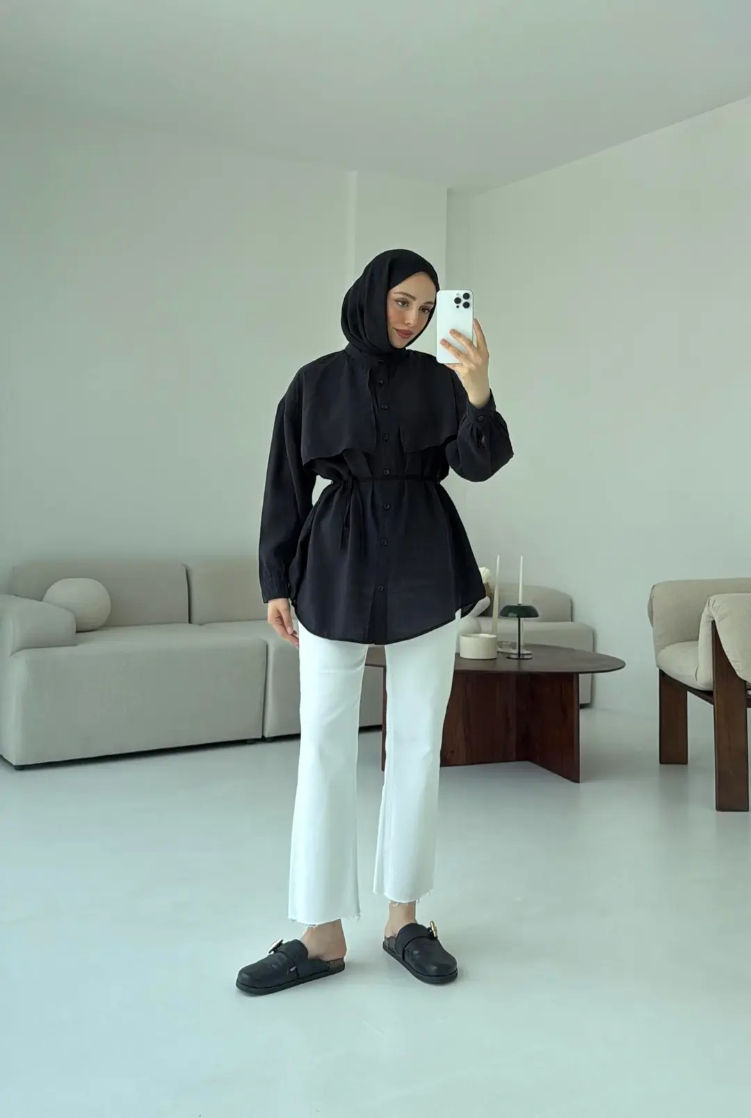 Pelerinli Modal Gömlek Siyah - Görsel 4