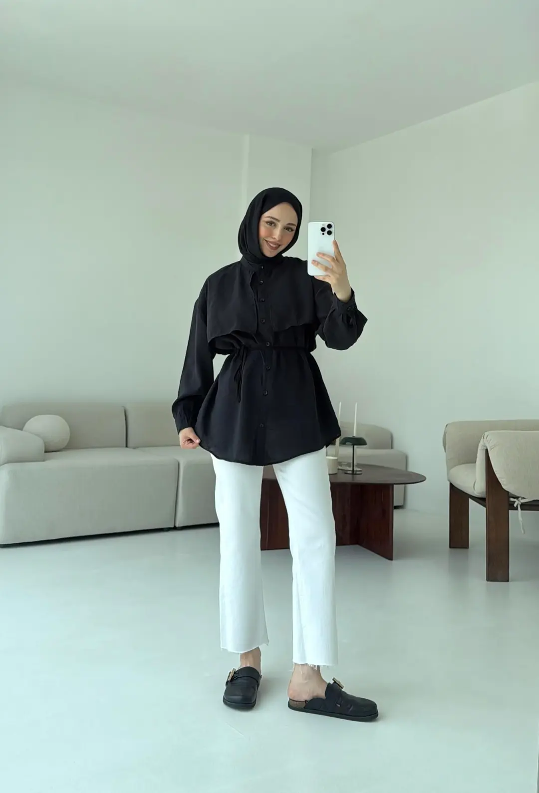 Pelerinli Modal Gömlek Siyah - Görsel 7