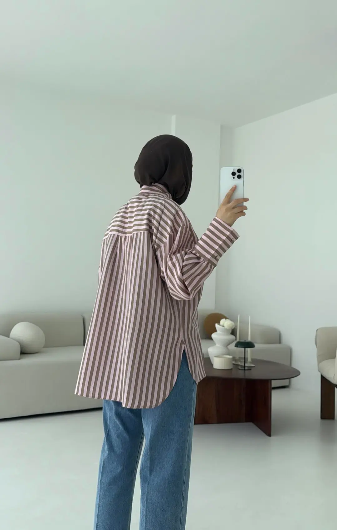 Pembe Kahve Çizgili Gömlek - Görsel 2