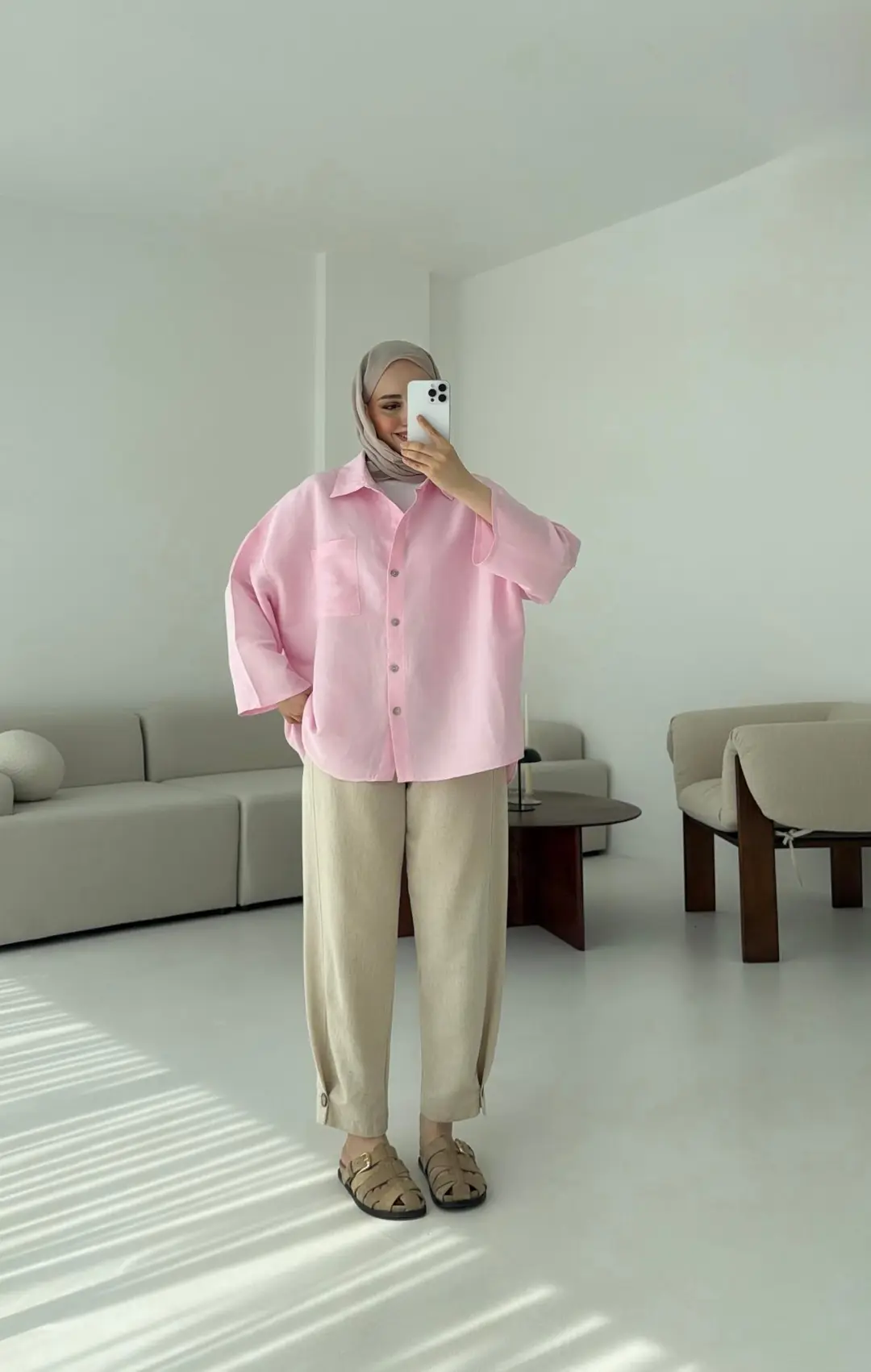 Pembe Oversize Gömlek - Görsel 2