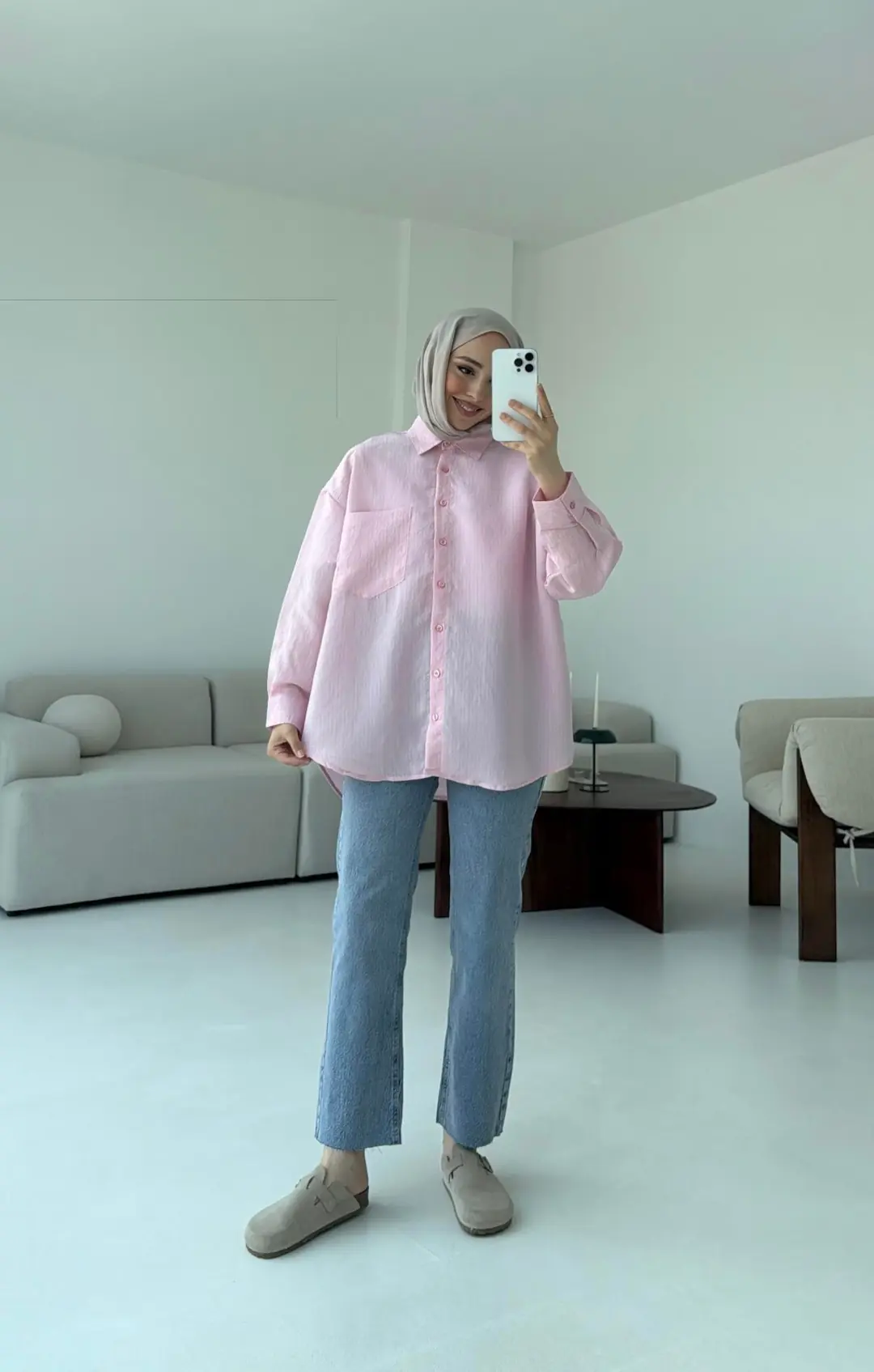 Pembe Tek Cep Çizgili Gömlek