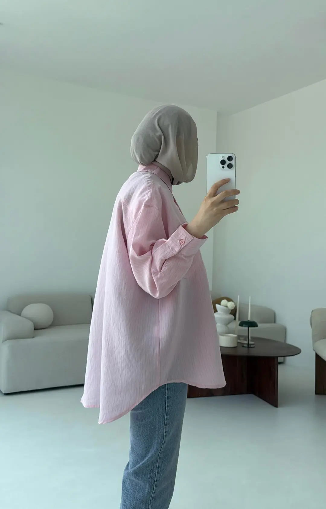 Pembe Tek Cep Çizgili Gömlek - Görsel 3