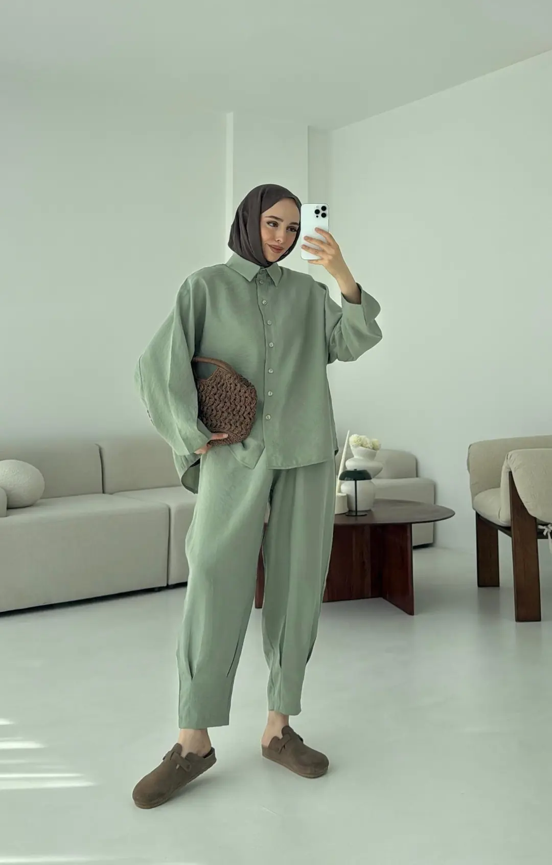 Pens Detay Tencel Takım Mint Yeşili