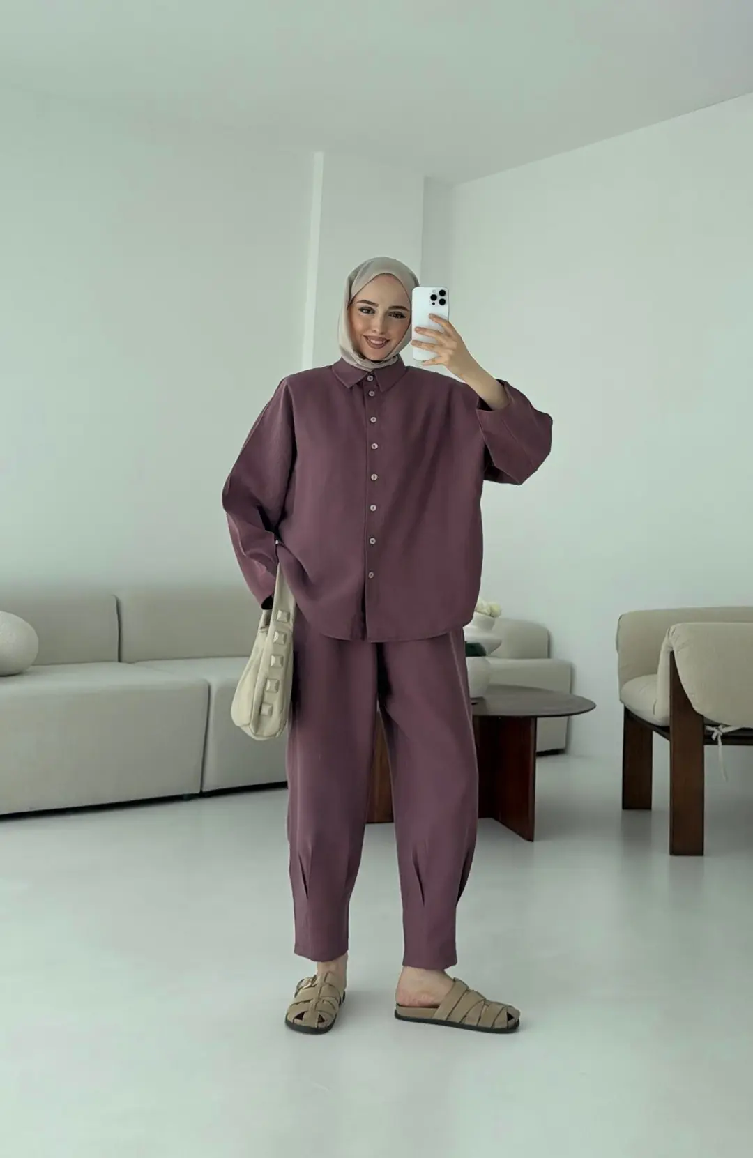 Pens Detay Tencel Takım Mürdüm