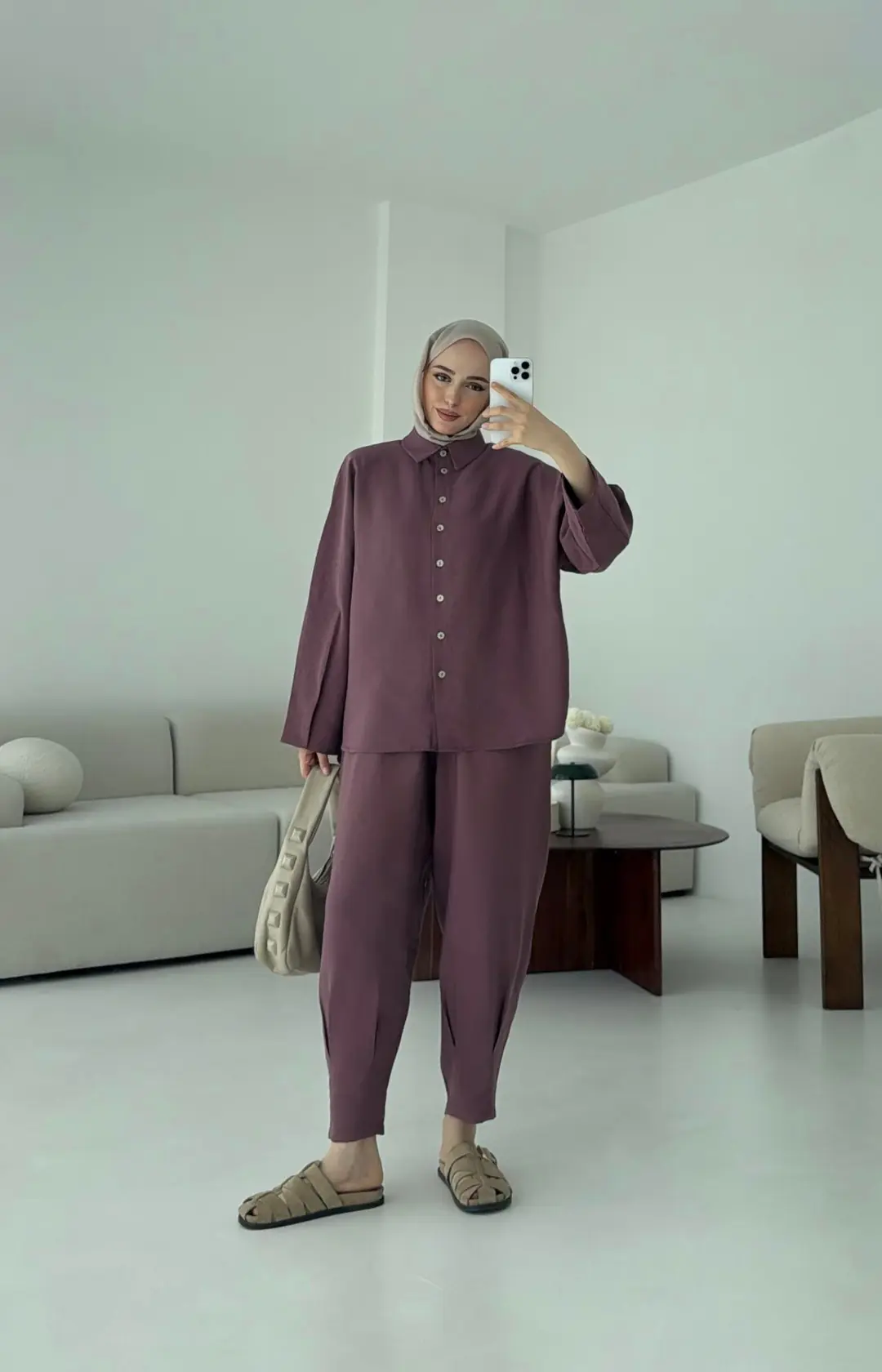 Pens Detay Tencel Takım Mürdüm - Görsel 3