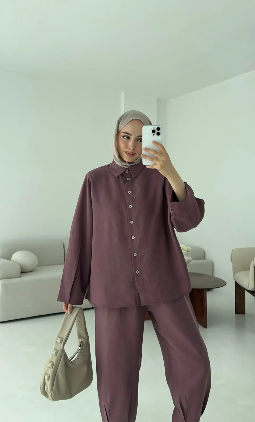 Pens Detay Tencel Takım Mürdüm - Görsel 6