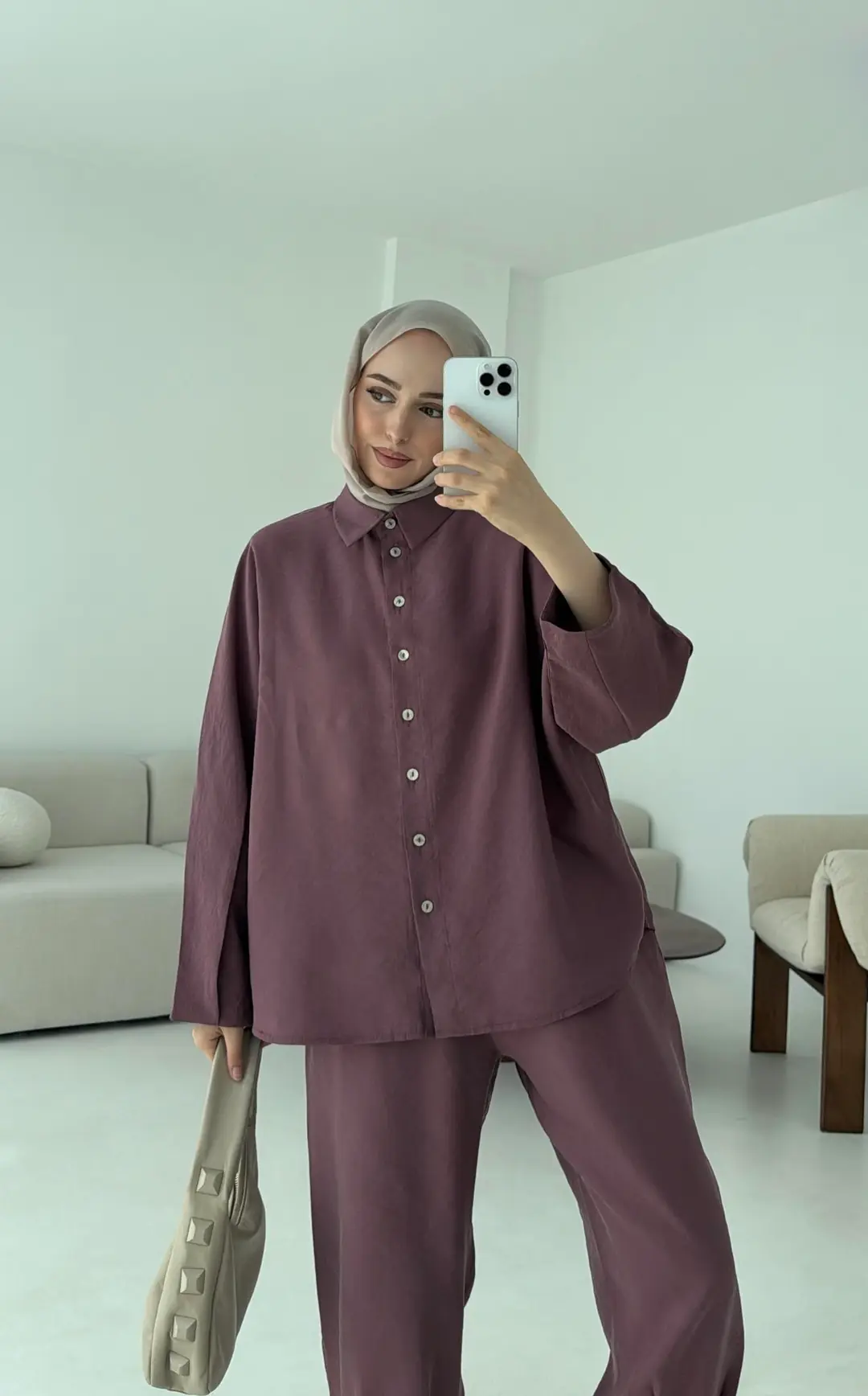 Pens Detay Tencel Takım Mürdüm - Görsel 7