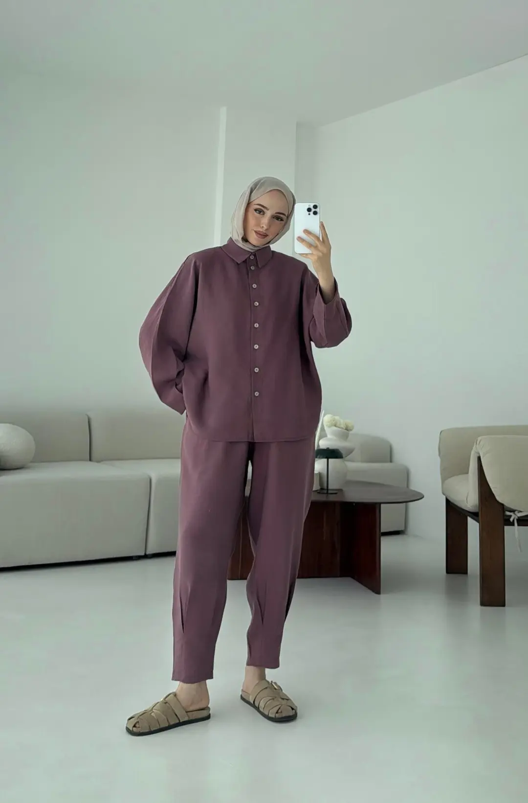 Pens Detay Tencel Takım Mürdüm - Görsel 8