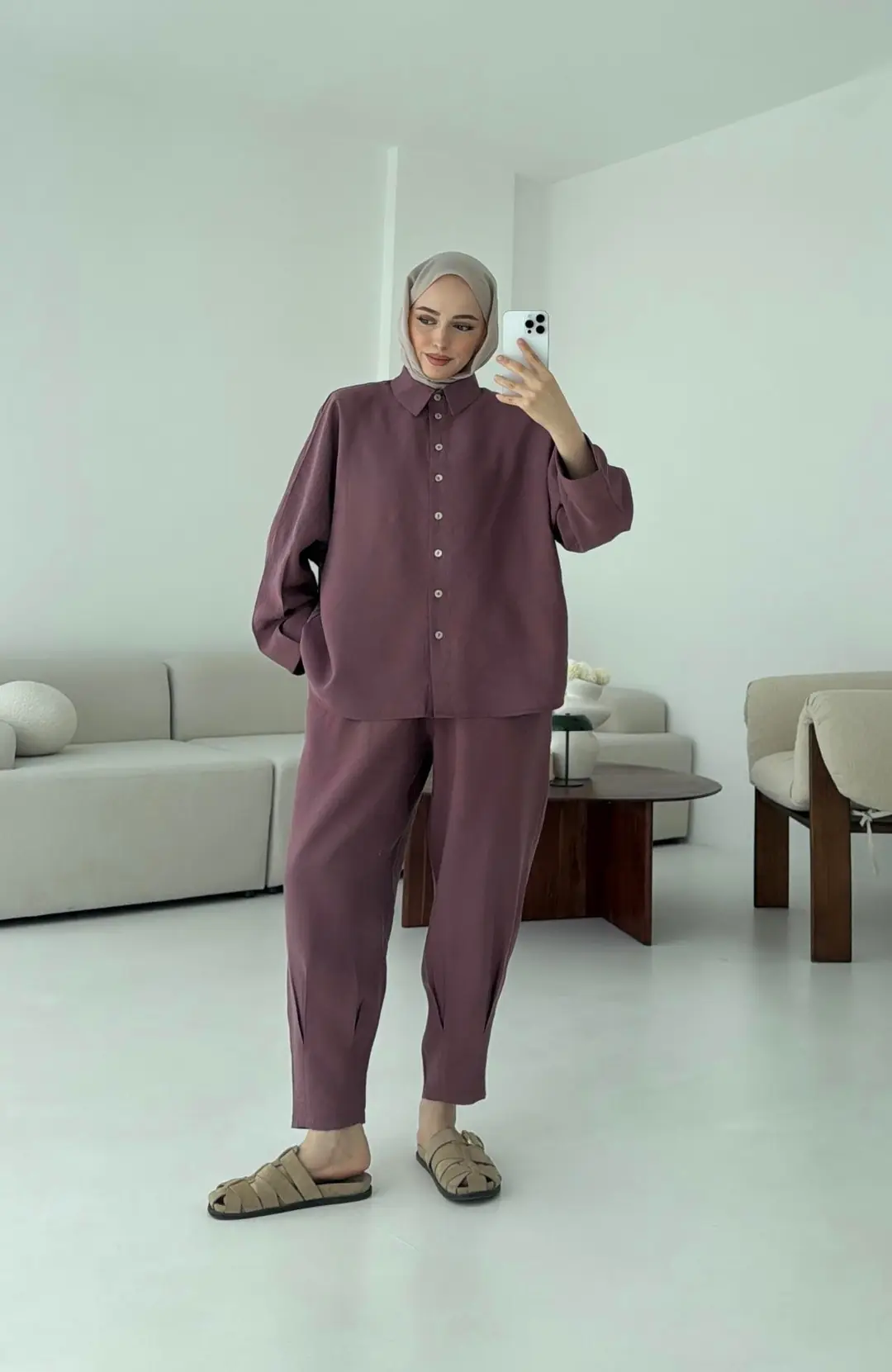 Pens Detay Tencel Takım Mürdüm - Görsel 9