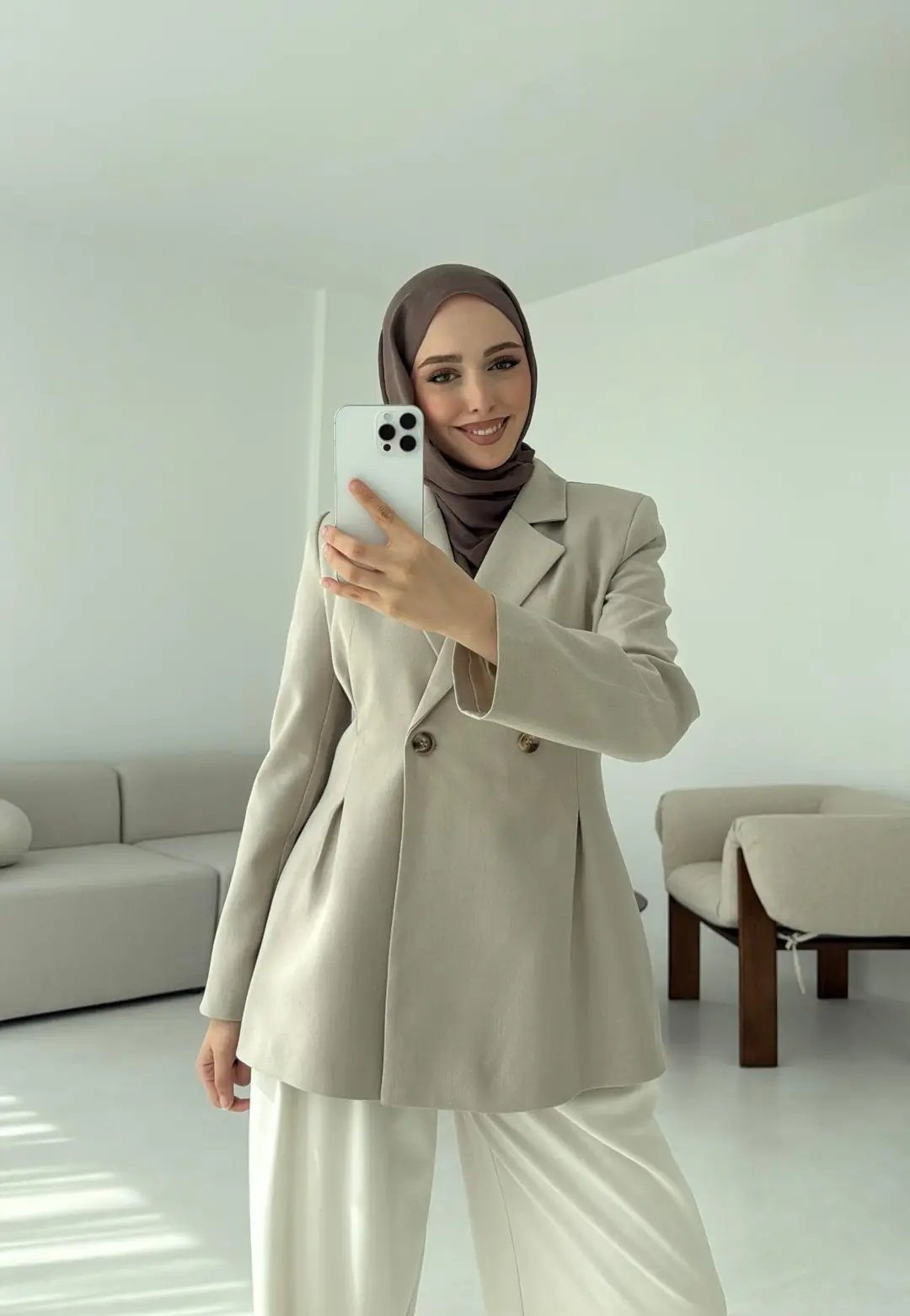 Pile Detay Blazer Ceket Taş - Görsel 10