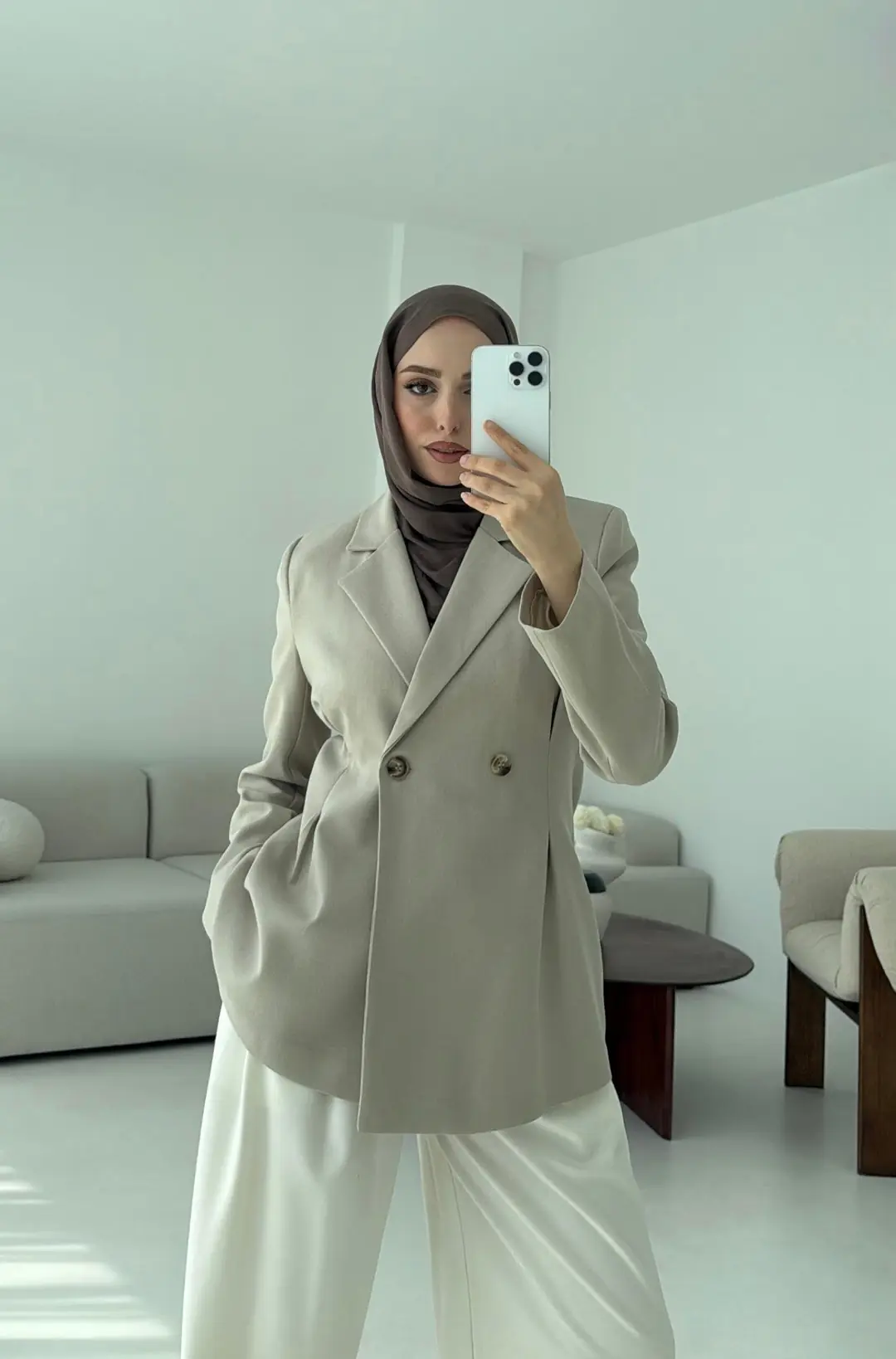 Pile Detay Blazer Ceket Taş - Görsel 2