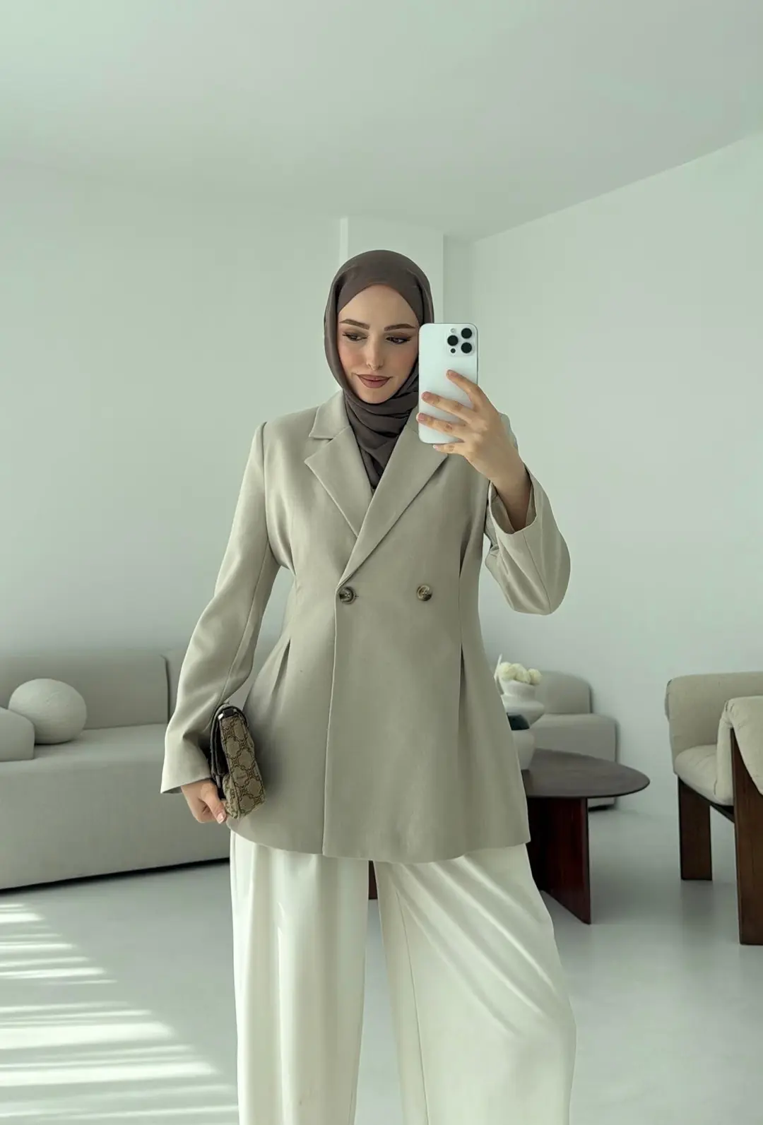 Pile Detay Blazer Ceket Taş - Görsel 4