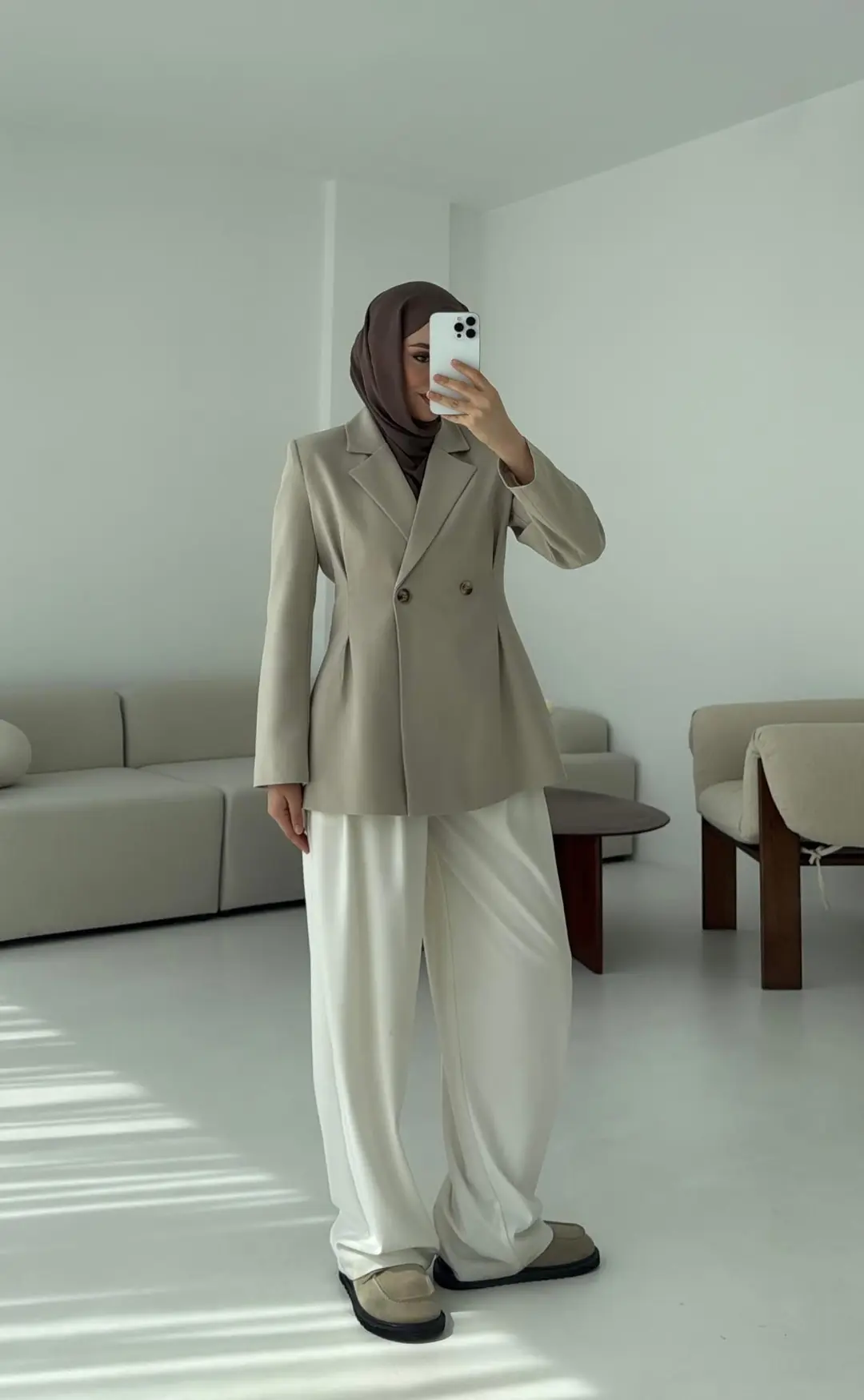 Pile Detay Blazer Ceket Taş - Görsel 5