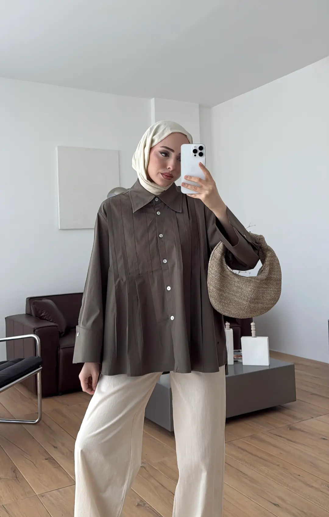 Pile Detay Gömlek Haki - Görsel 3