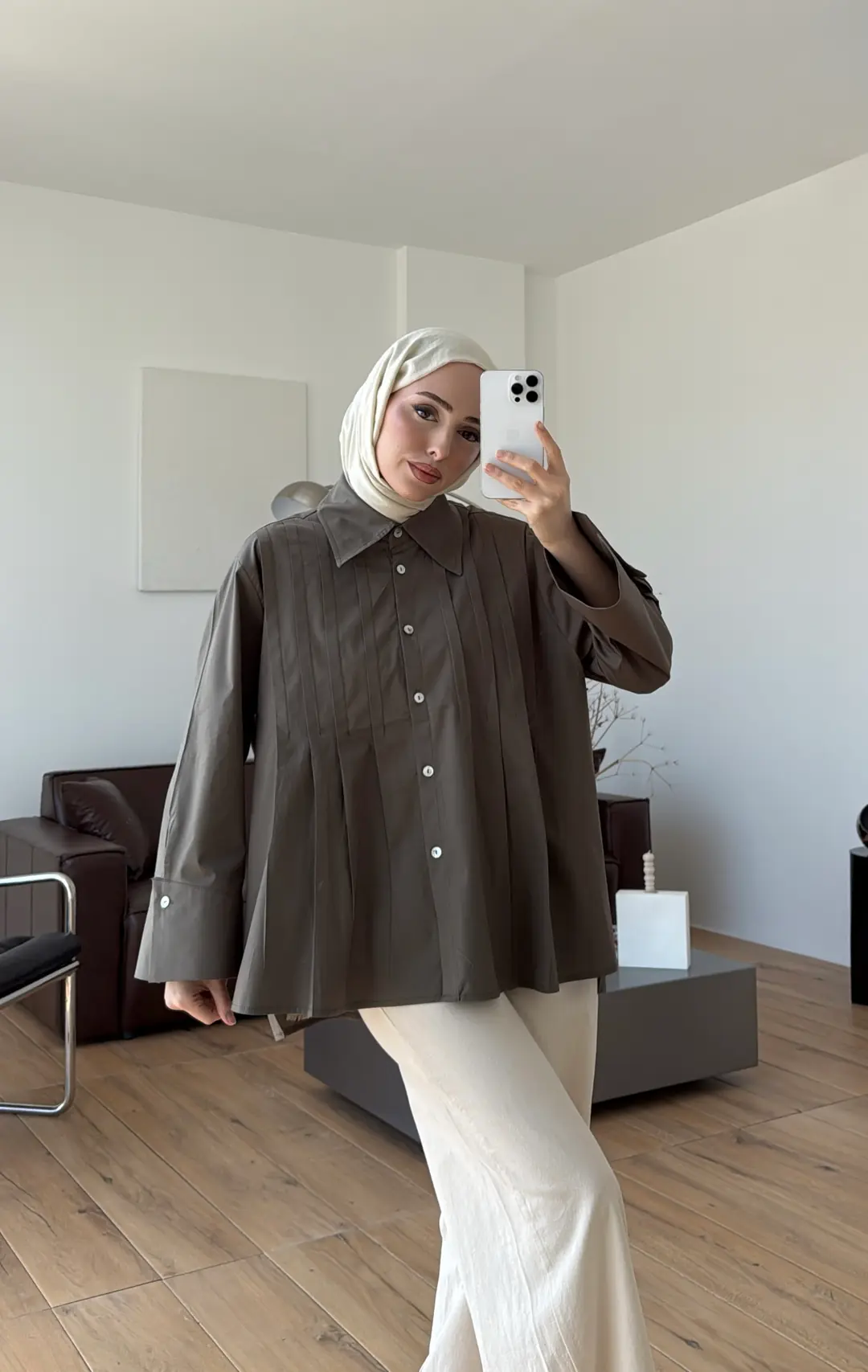 Pile Detay Gömlek Haki - Görsel 5