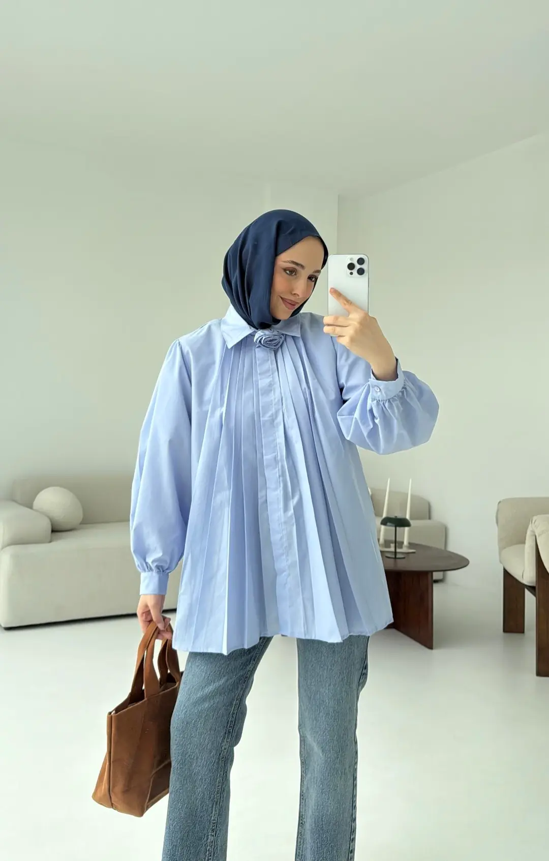 Pile Detay Gömlek Mavi - Görsel 2
