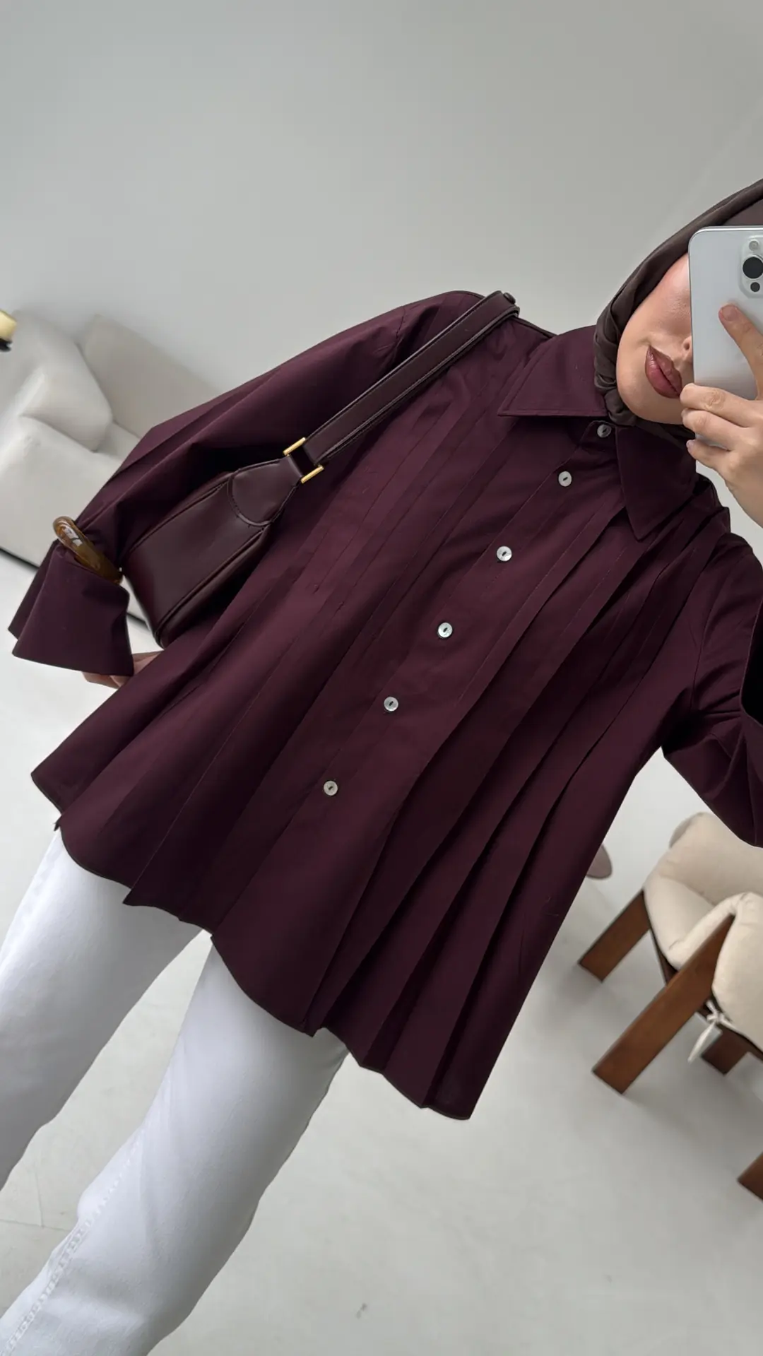 Pile Detay Gömlek Mürdüm - Görsel 3