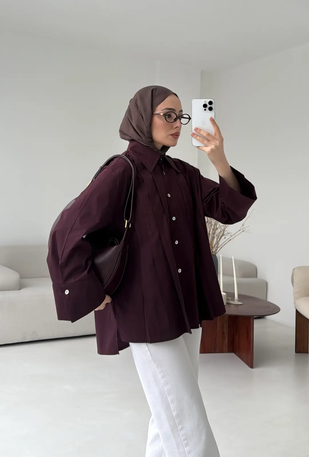 Pile Detay Gömlek Mürdüm - Görsel 4