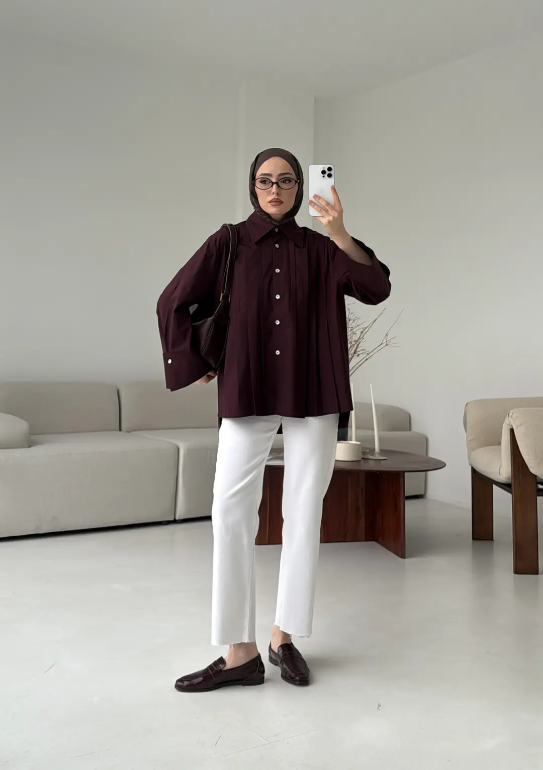 Pile Detay Gömlek Mürdüm - Görsel 7