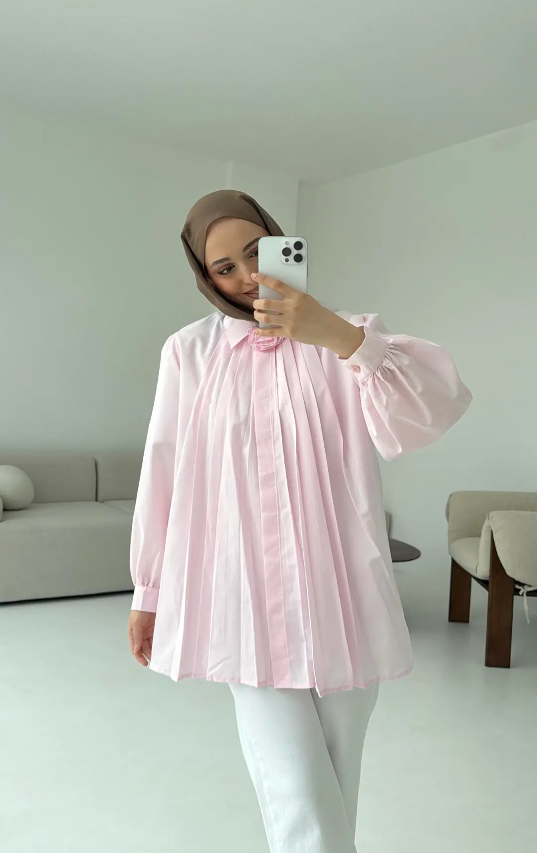 Pile Detay Gömlek Pembe - Görsel 2