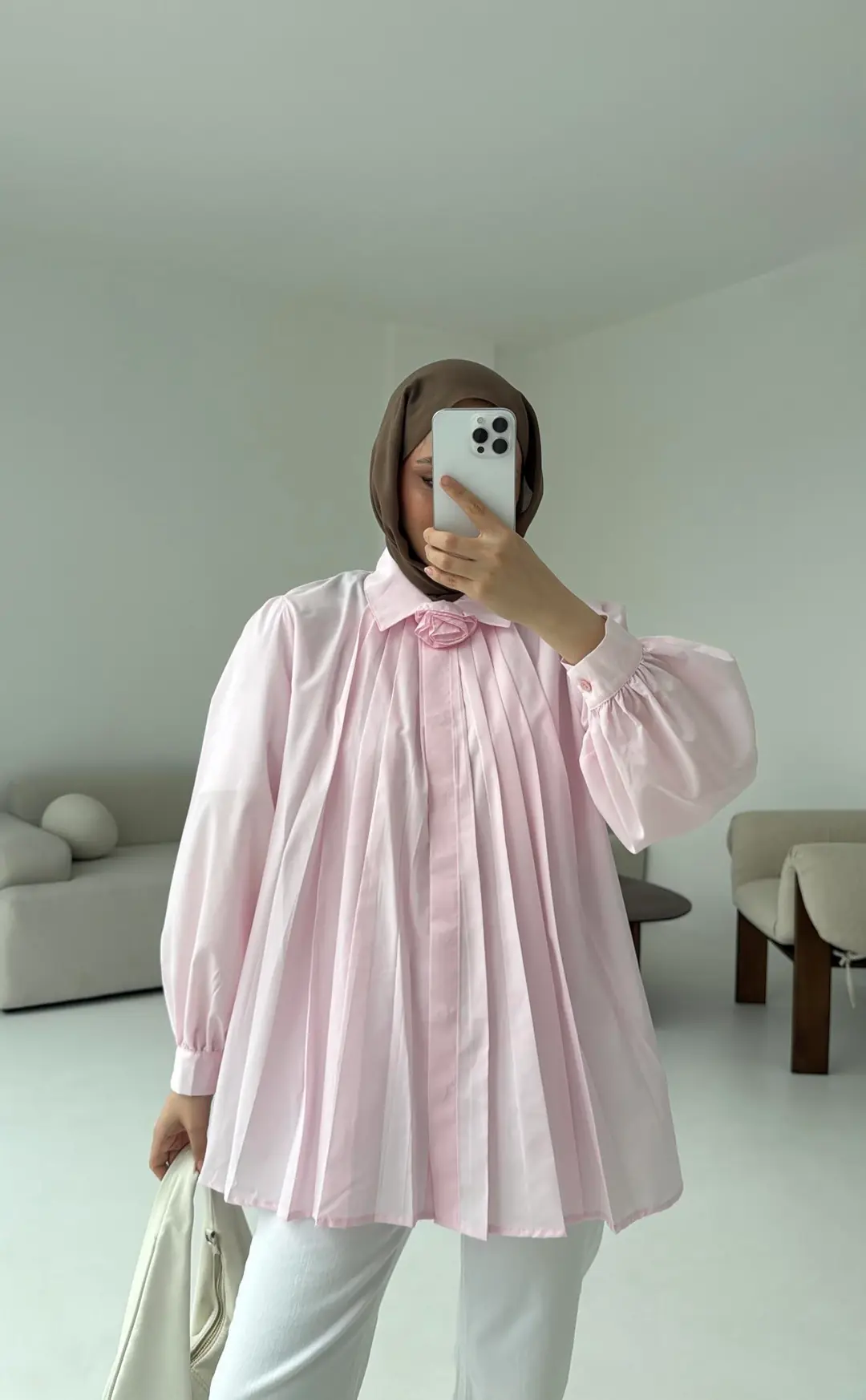 Pile Detay Gömlek Pembe - Görsel 3