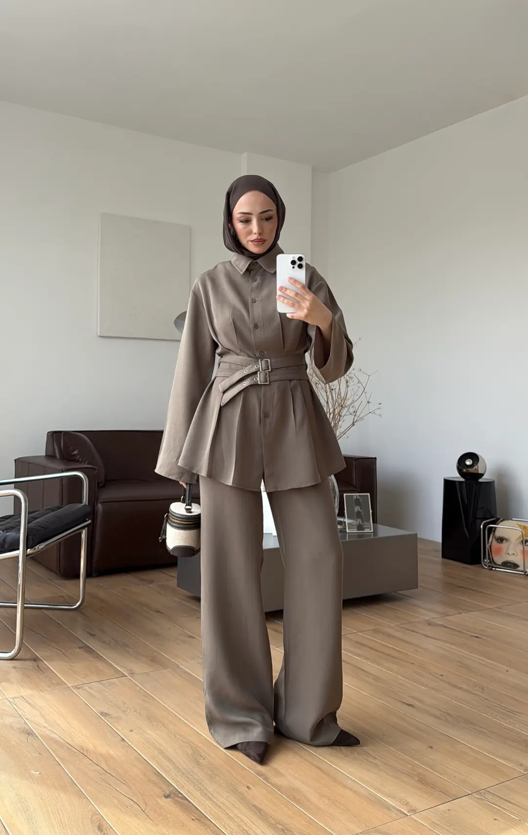 Pile Detay Kemerli Takım Haki