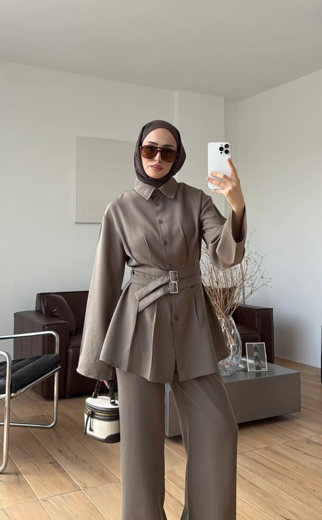 Pile Detay Kemerli Takım Haki - Görsel 6