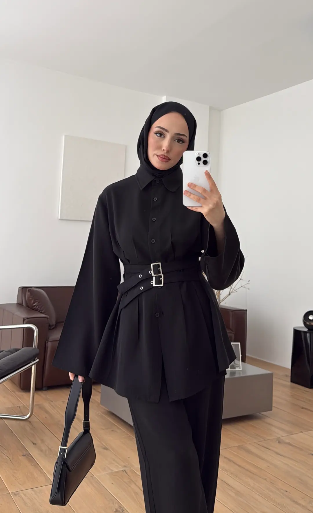 Pile Detay Kemerli Takım Siyah - Görsel 10