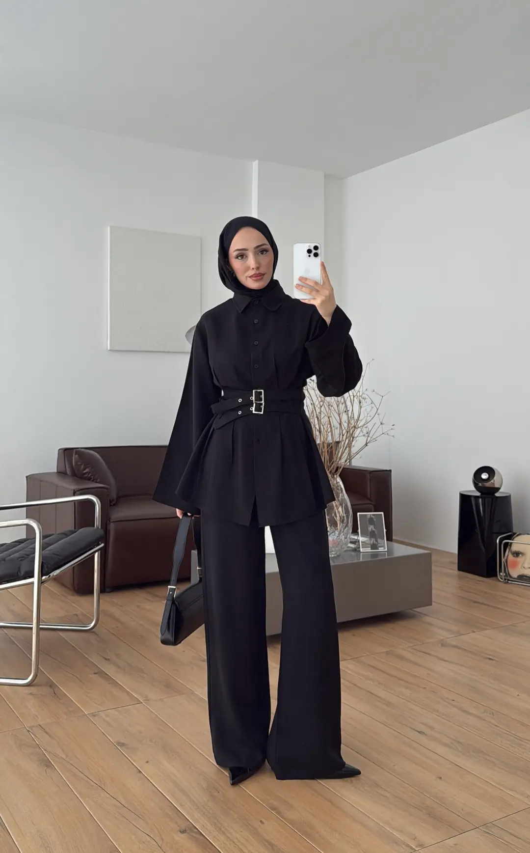 Pile Detay Kemerli Takım Siyah - Görsel 4