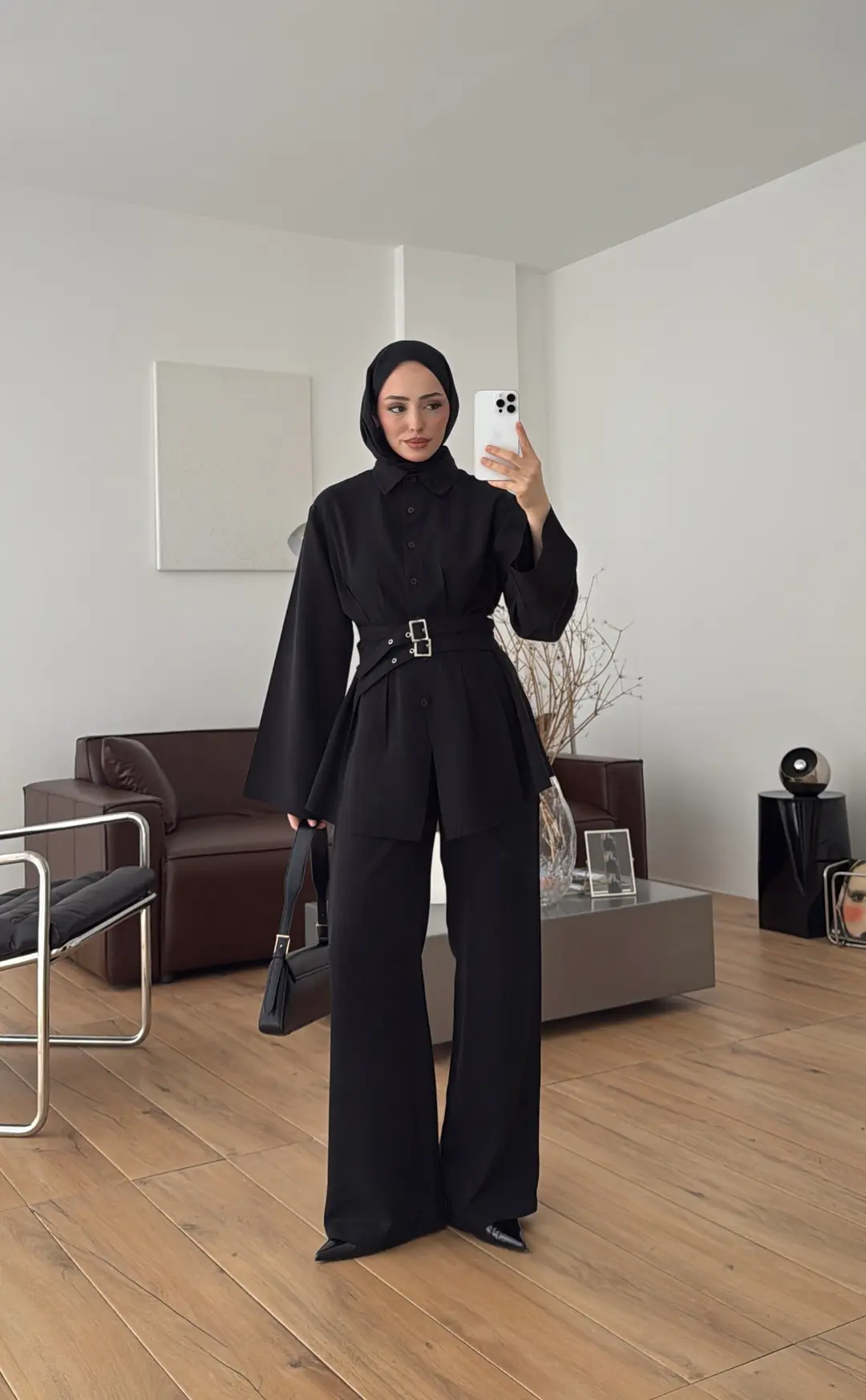 Pile Detay Kemerli Takım Siyah - Görsel 6