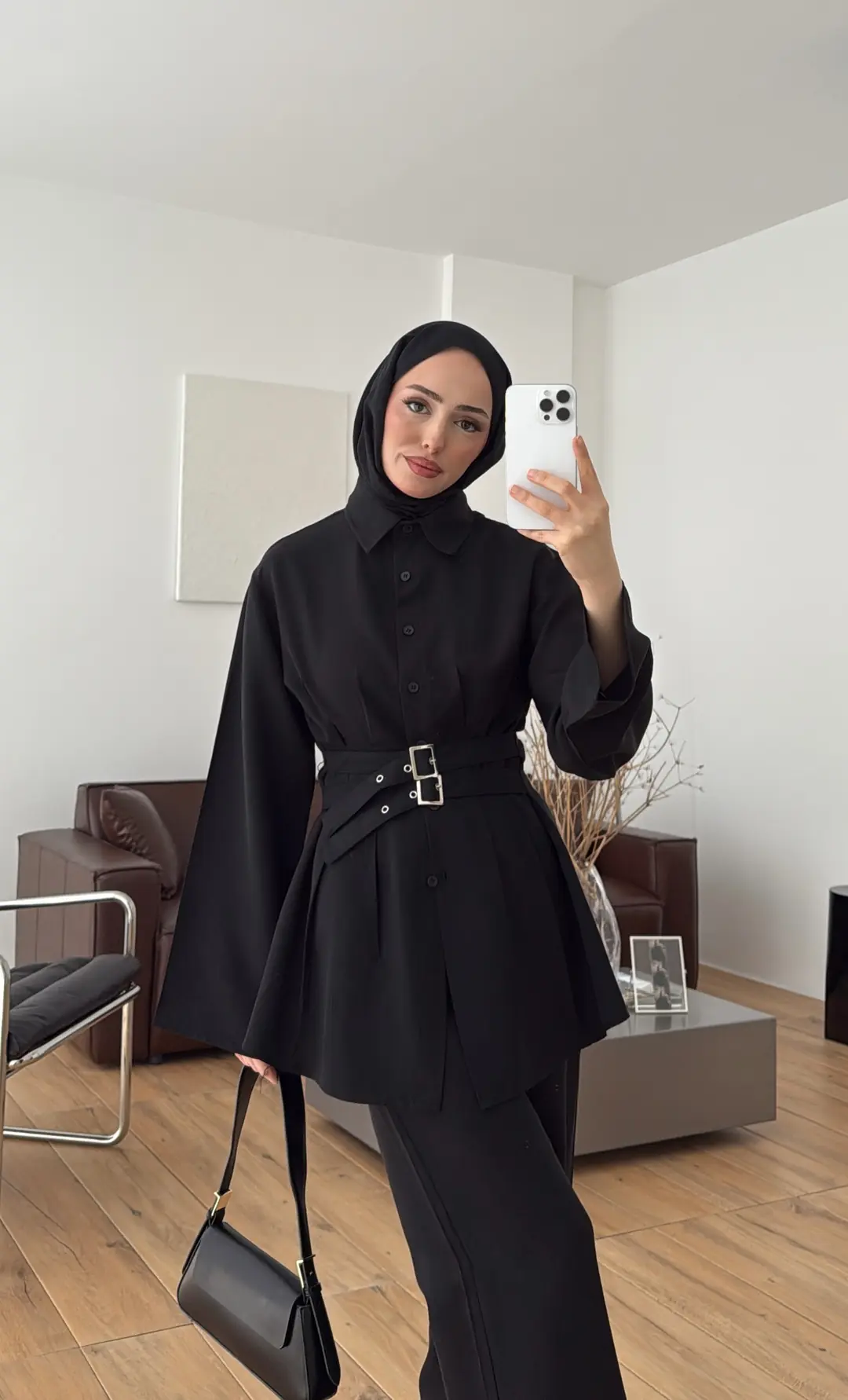 Pile Detay Kemerli Takım Siyah - Görsel 7