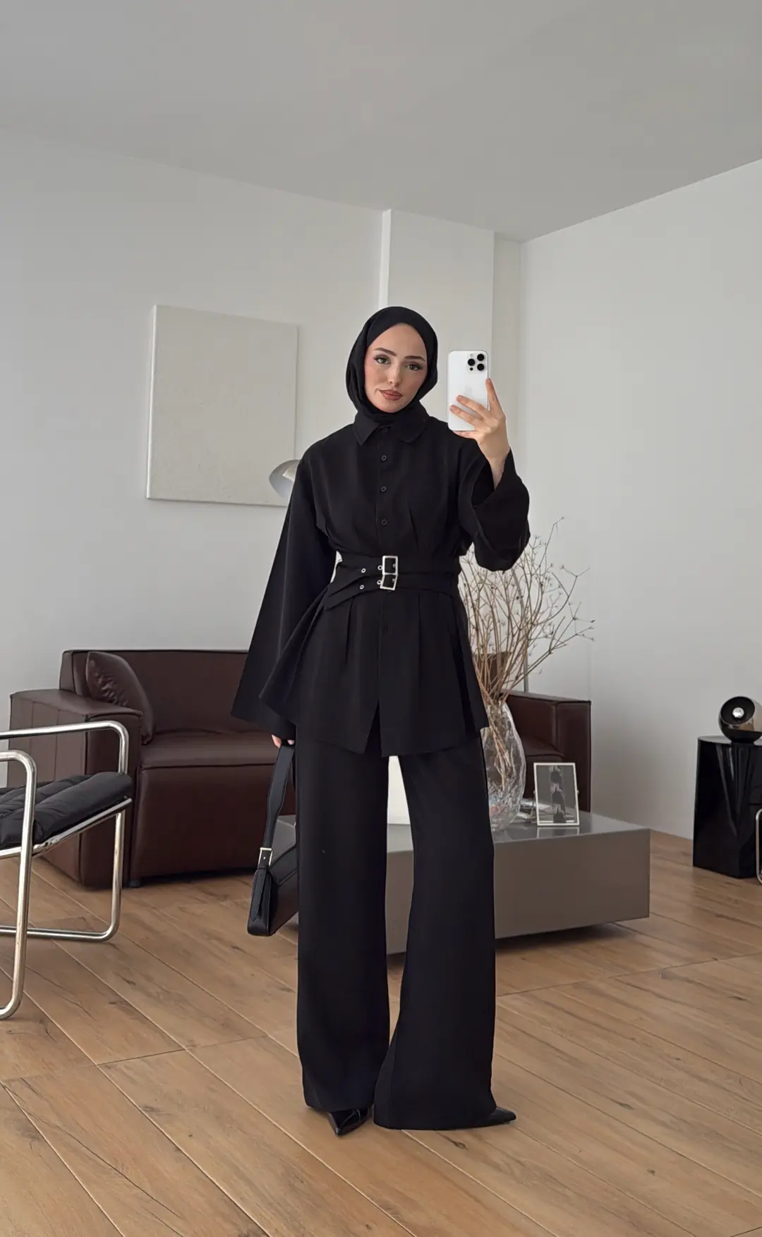 Pile Detay Kemerli Takım Siyah - Görsel 9