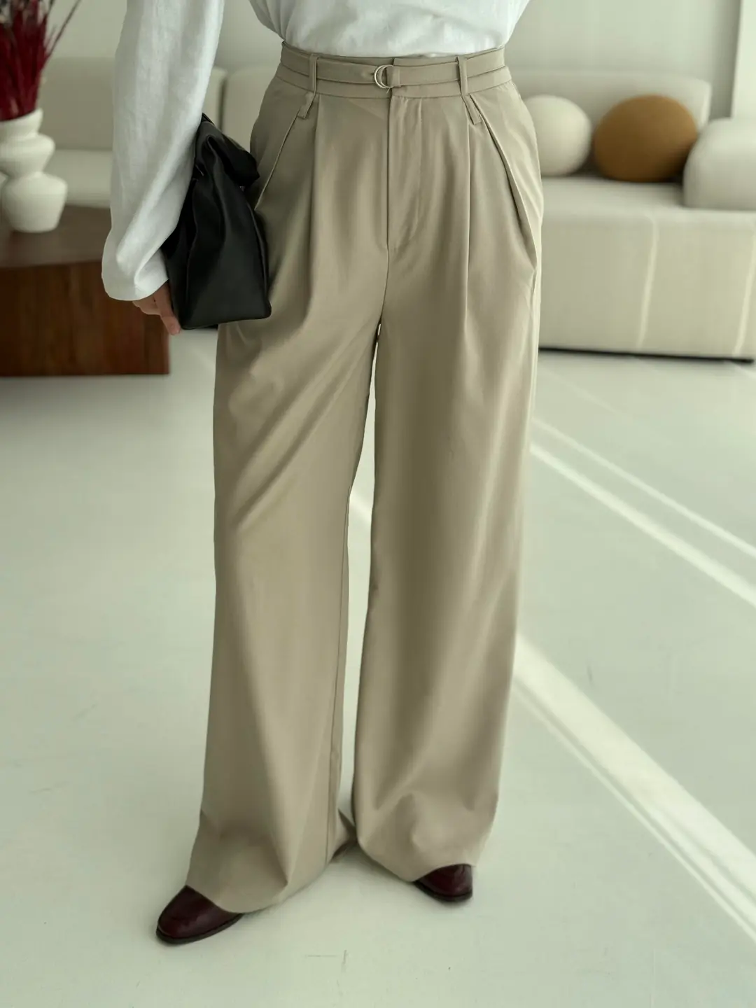 Pileli Bej Tam Boy Pantolon