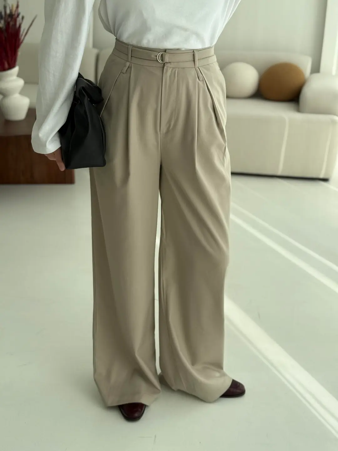 Pileli Bej Tam Boy Pantolon - Görsel 4