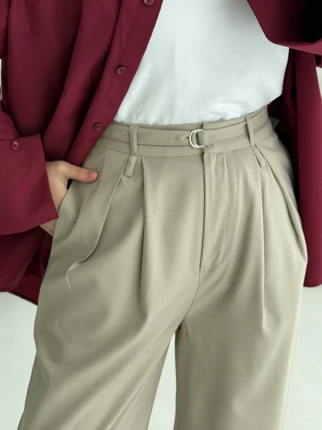 Pileli Bej Tam Boy Pantolon - Görsel 5