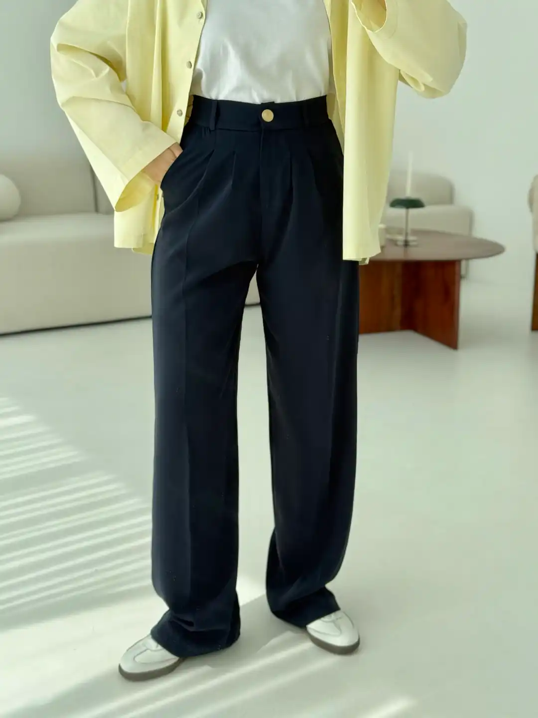 Pileli Palazzo Lacivert Pantolon