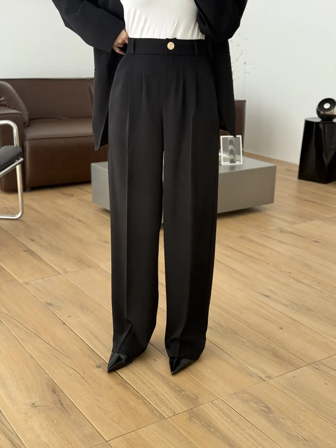 Pileli Palazzo Pantolon Siyah - Görsel 2