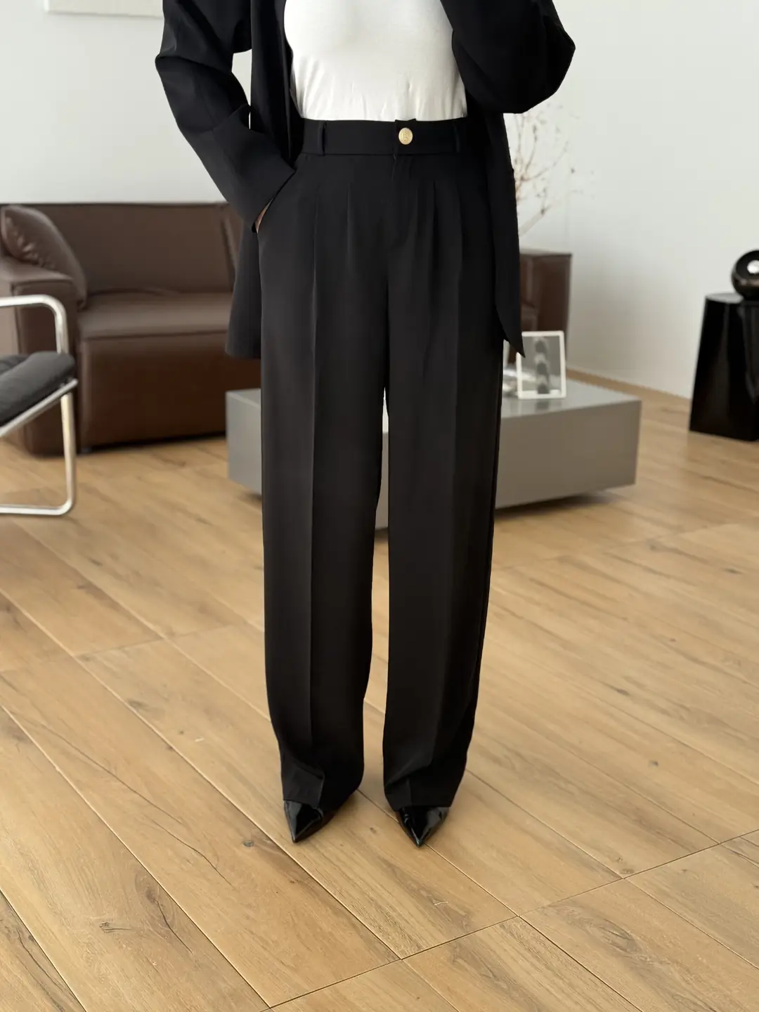 Pileli Palazzo Pantolon Siyah - Görsel 3