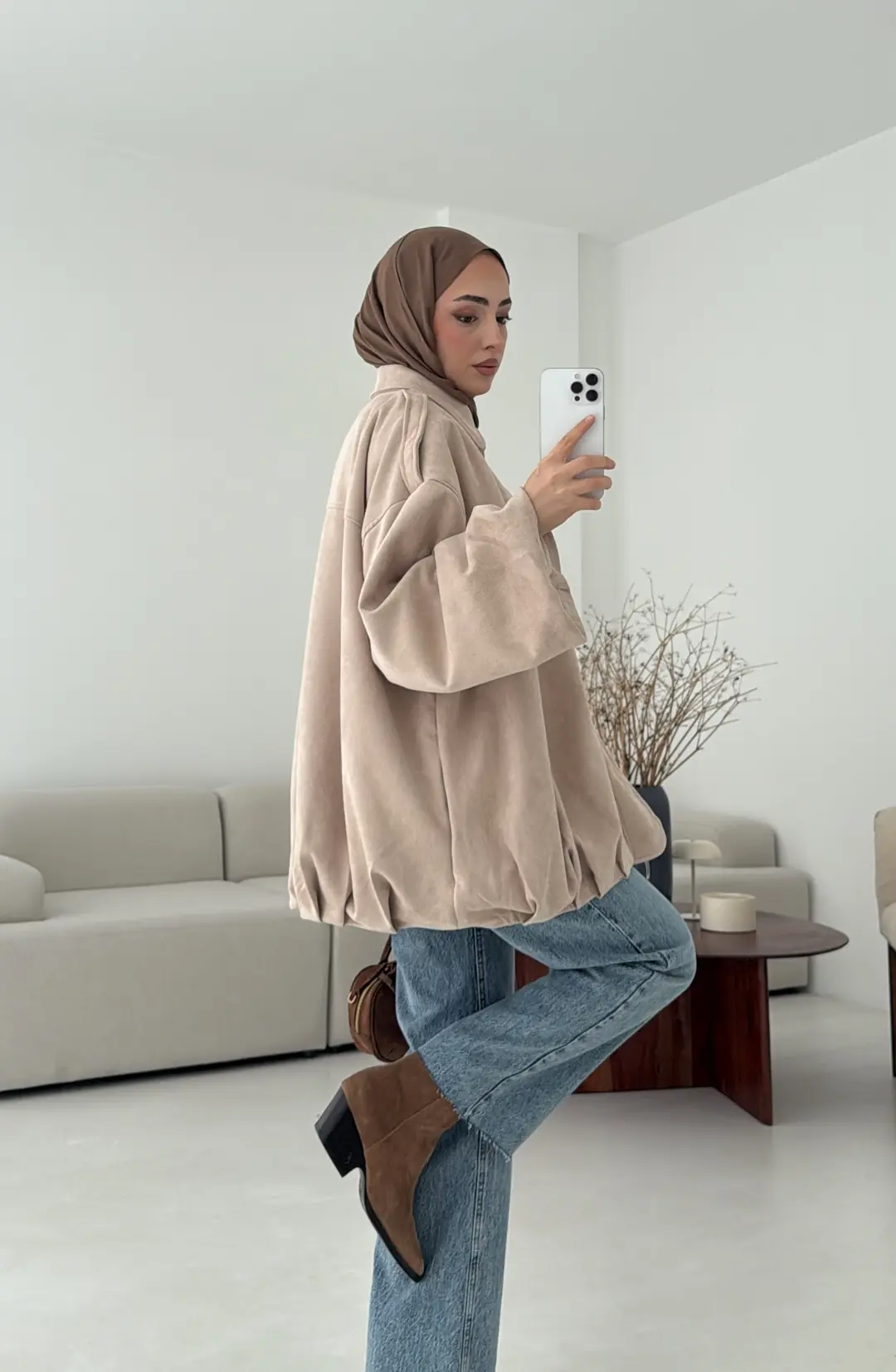 Pileli Süet Ceket Bej - Görsel 2