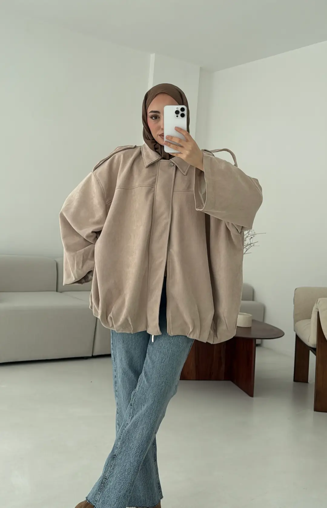 Pileli Süet Ceket Bej - Görsel 5