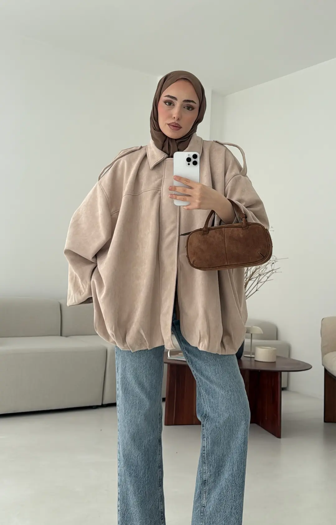 Pileli Süet Ceket Bej - Görsel 7