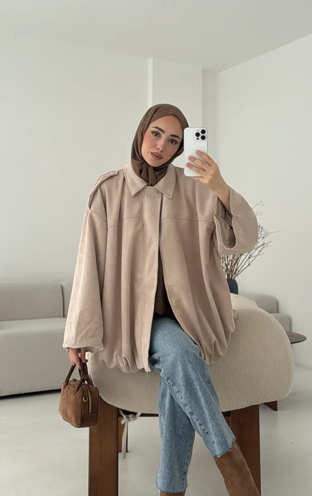 Pileli Süet Ceket Bej - Görsel 8